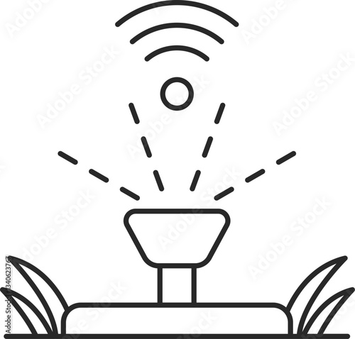 Smart irrigation sprinkler line icon with wireless connectivity, IoT water management, and automation, vector.