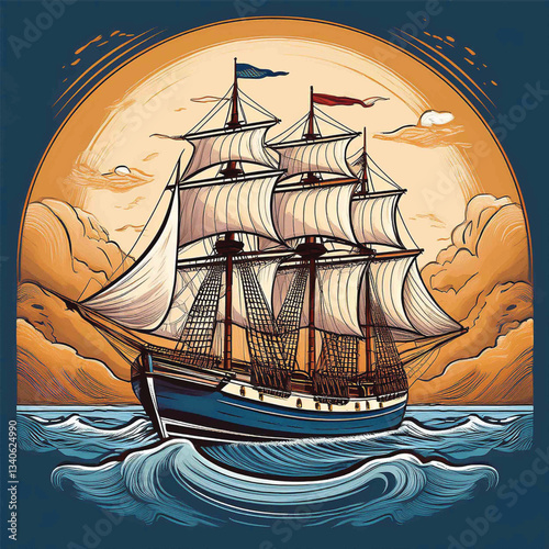 vintage sailing ship vector