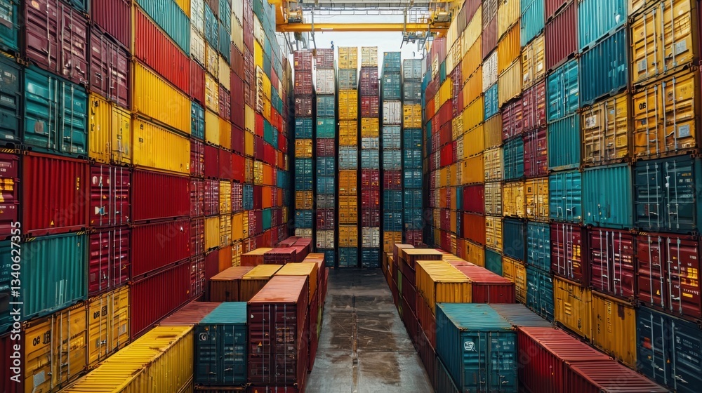 Fototapeta premium Expansive room filled with shipping containers representing ai-powered supply chain solutions for modern logistics operations