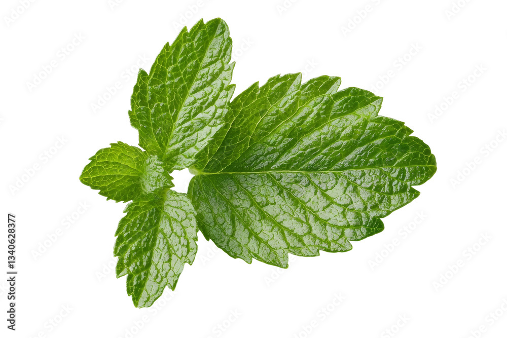 Leaf of mint is shown in its natural form, isolated Leaf of mint is shown in its natural form, isolated