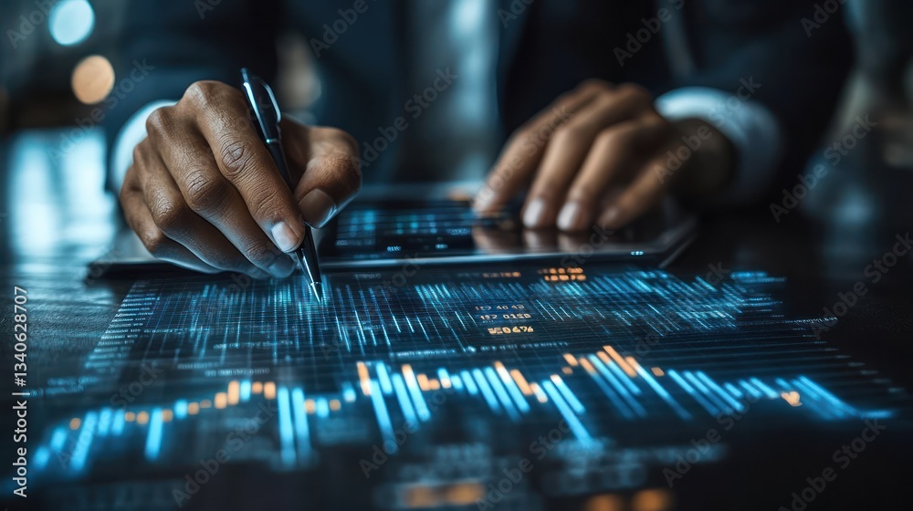 Data Analysis: A Close-up of Hands Analyzing Financial Data on a Tablet and Documents Data Analysis: A Close-up of Hands Analyzing Financial Data on a Tablet and Documents