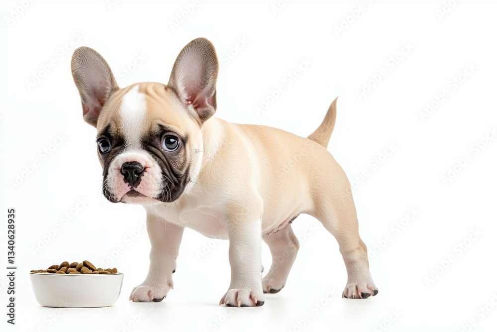 Cute puppy is eating from a bowl Cute puppy is eating from a bowl