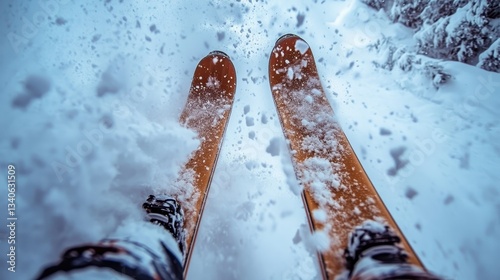 Thrilling downhill skiing adventure on fresh powder mountain slope