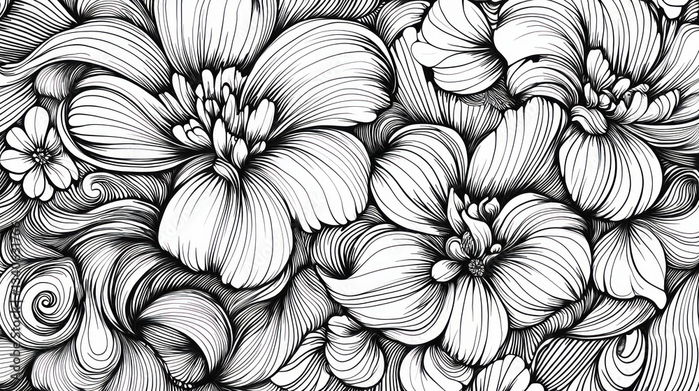 custom made wallpaper toronto digitalAbstract Floral Pattern with Swirling Lines and Delicate Flowers