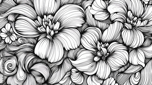 Wallpaper Mural Abstract Floral Pattern with Swirling Lines and Delicate Flowers Torontodigital.ca