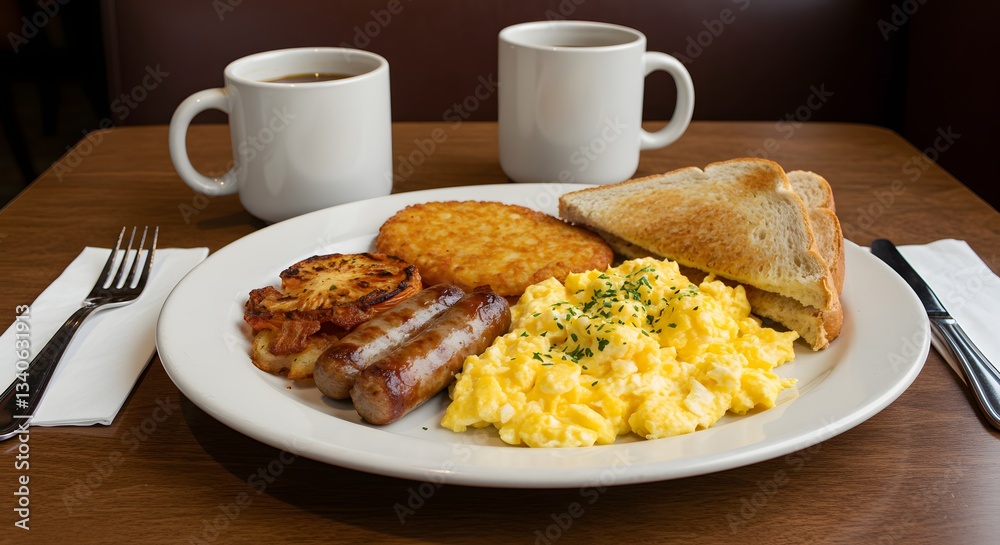 Enjoyable Breakfast Plate with Scrambled Eggs Sausage and Hash Brown Enjoyable Breakfast Plate with Scrambled Eggs Sausage and Hash Brown