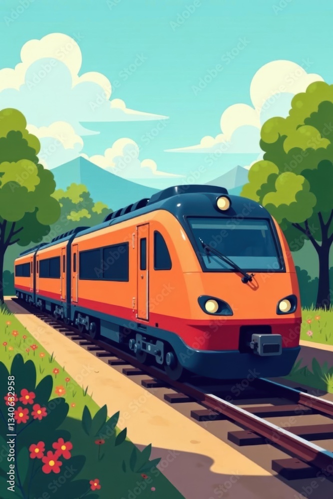 Obraz premium Modern minimalist train set vector illustration, orange, design