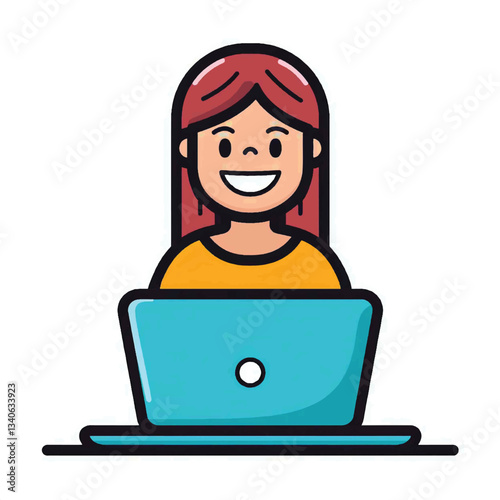 young girl with laptop smiling vector