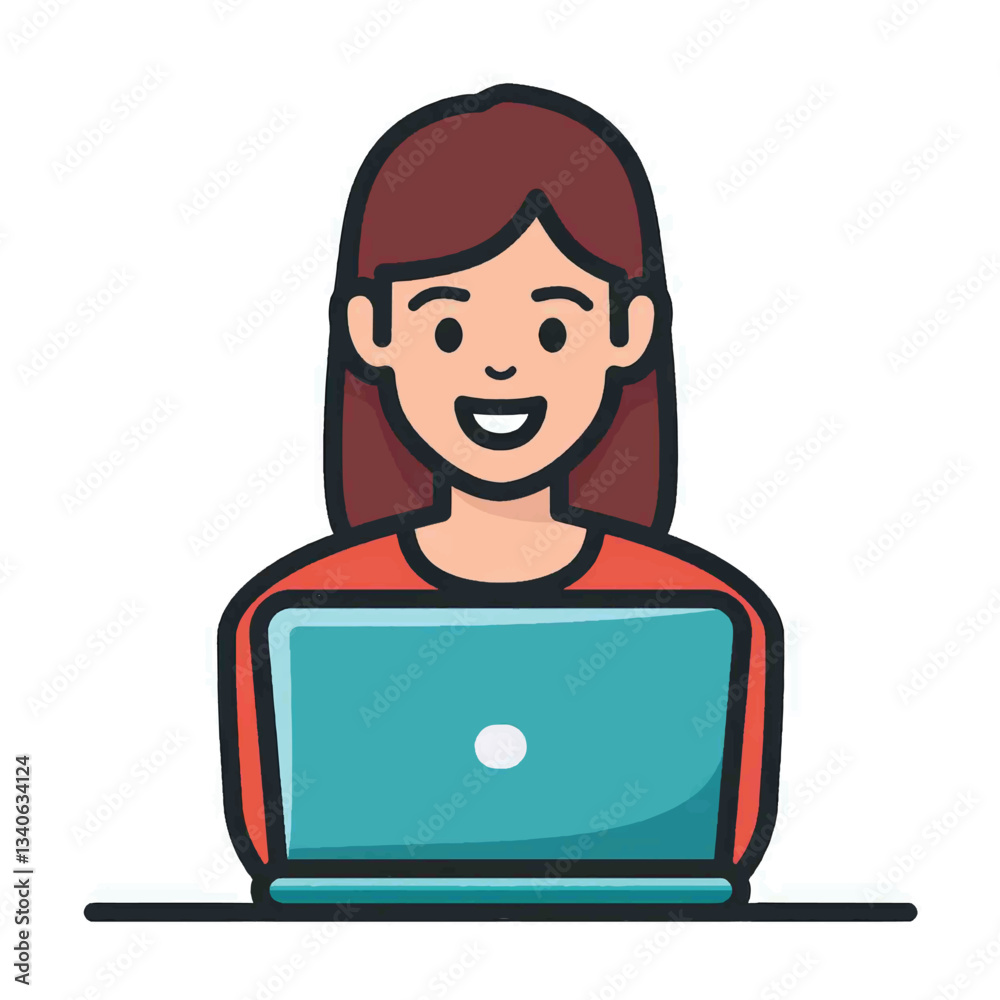 young girl with laptop smiling vector young girl with laptop smiling vector