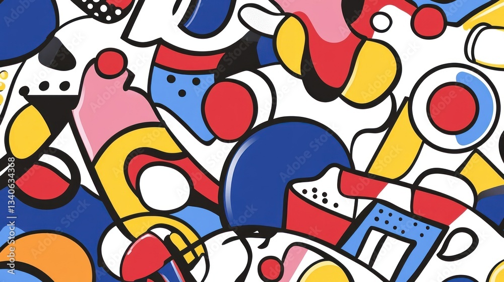 Fototapeta premium Abstract Colorful Doodle Art: A Vibrant Explosion of Shapes and Colors