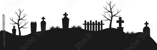 Spooky Halloween Graveyard Silhouette