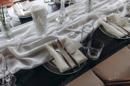 Elegant Table Setting with Glassware and Napkins for a Wedding Reception