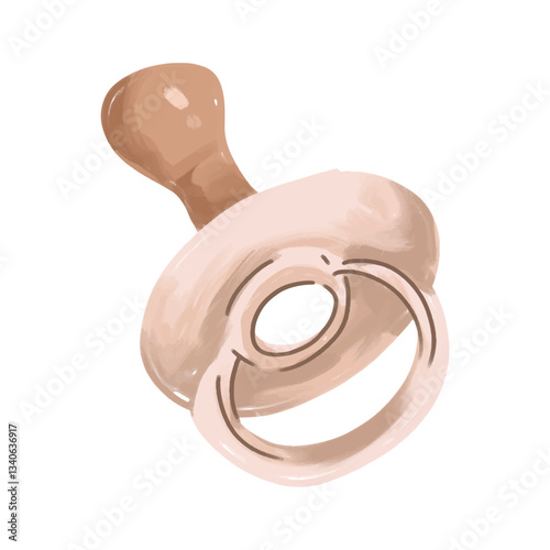 Watercolor illustration of a pink and beige pacifier for a baby or infant