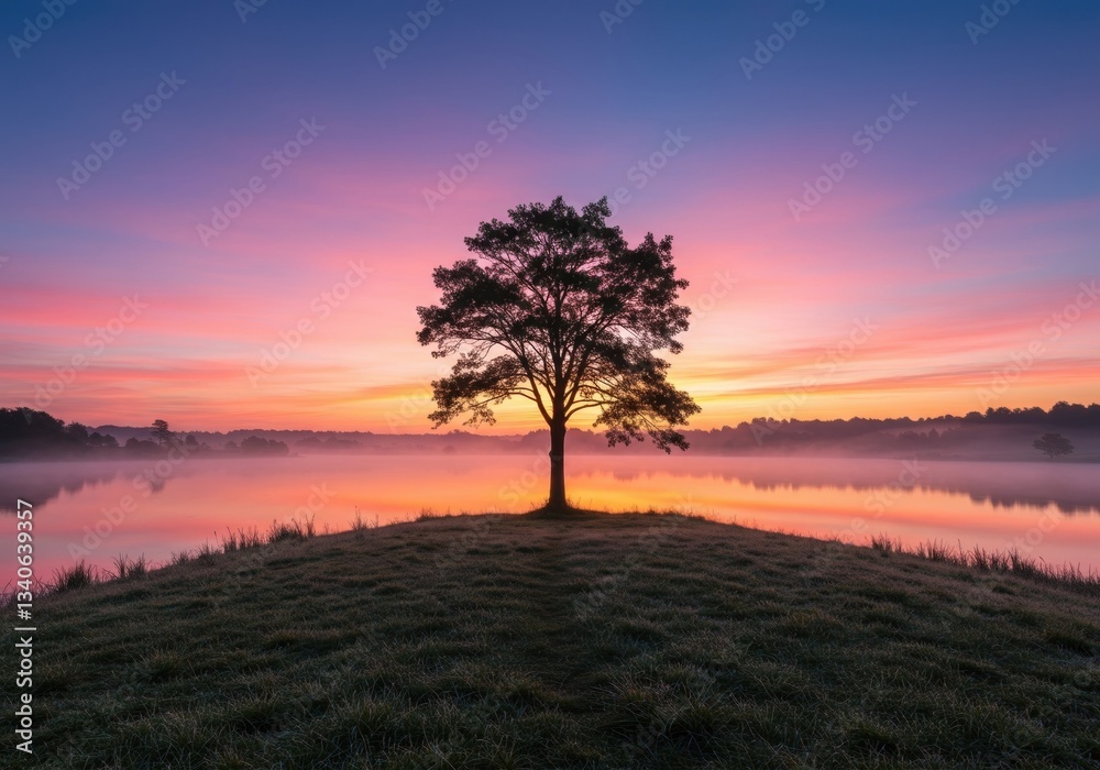 Stunning sunrise over a serene lake with a solitary tree reflecting in the tranquil water. Capturing the beauty of nature at dawn, this image showcases the vibrant colors of the morning sky. Stunning sunrise over a serene lake with a solitary tree reflecting in the tranquil water. Capturing the beauty of nature at dawn, this image showcases the vibrant colors of the morning sky.