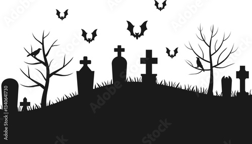 Spooky Halloween Graveyard Silhouette