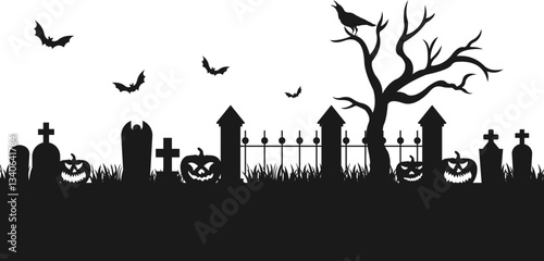 Spooky Halloween Graveyard Silhouette
