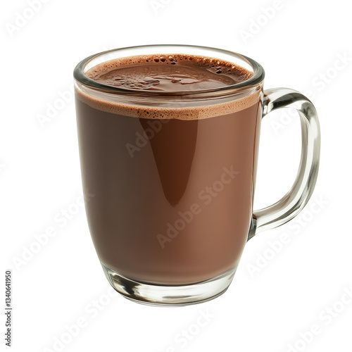 glass mug with hot chocolate and cinnamon isolated on white or transparent bac ground