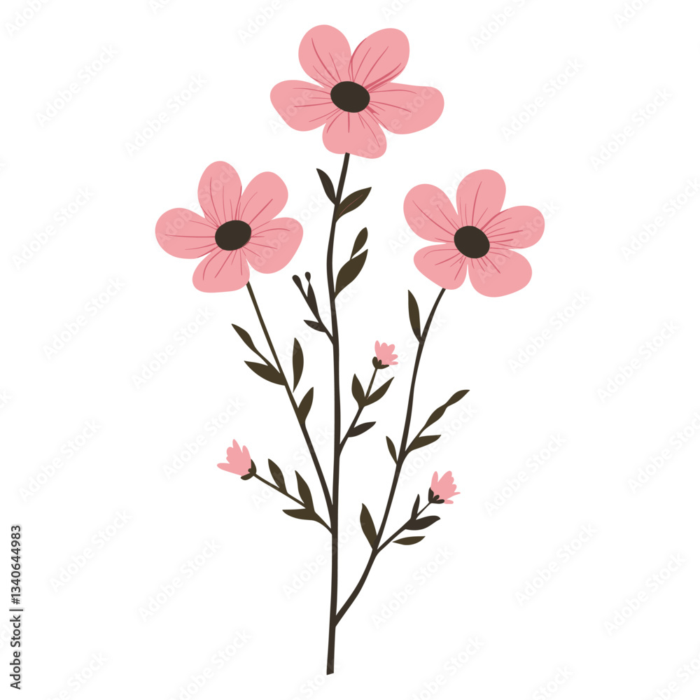 Naklejka premium A Pinkladies wildflower clip art flowers illustration design vector