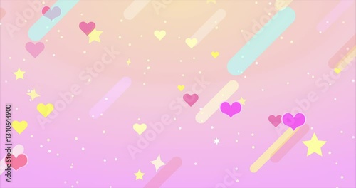 Flowing Hearts and Stars.　Cute and Dreamy Motion Background. Repeatable footage.