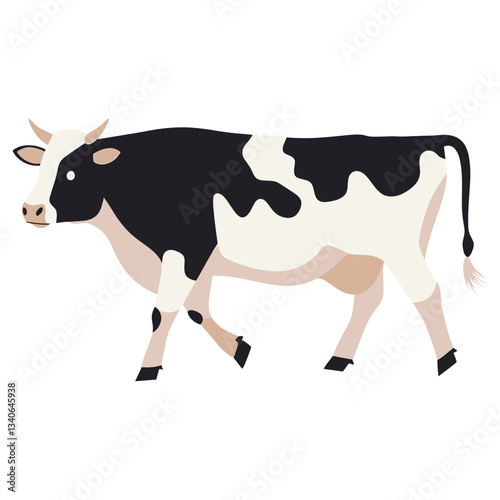 Black and white dairy cow walking illustration minimalist animal vector