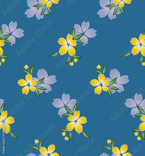 Japanese Colorful Flower Leaf Fall Vector Seamless Pattern