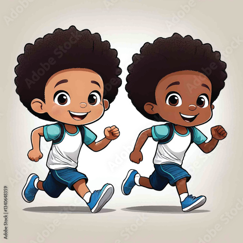 Afro american boys running poses vector