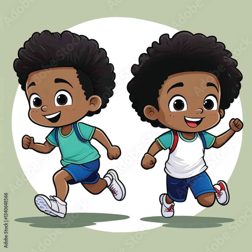 Afro american boys running poses vector