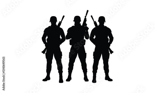 Soldiers Standing Silhouette Armed Trio