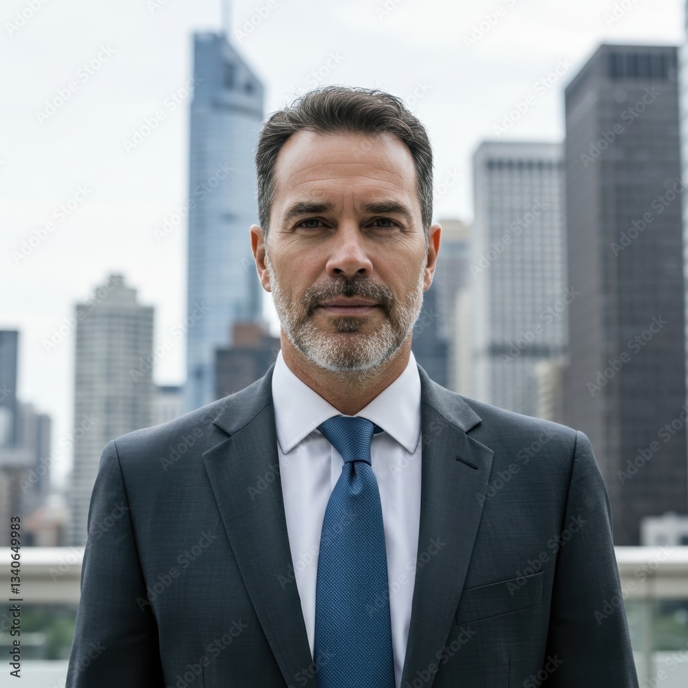 Professional businessman portrait: corporate leader in urban background showcasing confidence and success. Professional businessman portrait: corporate leader in urban background showcasing confidence and success.