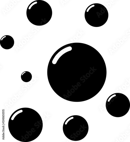 Fizzy Drink, Water Bubble. Soap foam bubbles suds framing shower gel, shampoo, shaving, mousse. Soda Drops Silhouette Icon Set. Soap Symbol Collection. Isolated Vector Illustration.