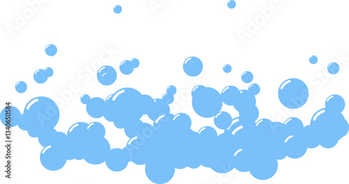 Fizzy Drink, Water Bubble. Soap foam bubbles suds framing shower gel, shampoo, shaving, mousse. Soda Drops Silhouette Icon Set. Soap Symbol Collection. Isolated Vector Illustration.