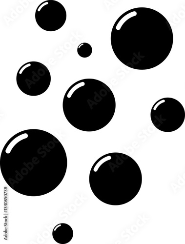 Fizzy Drink, Water Bubble. Soap foam bubbles suds framing shower gel, shampoo, shaving, mousse. Soda Drops Silhouette Icon Set. Soap Symbol Collection. Isolated Vector Illustration.