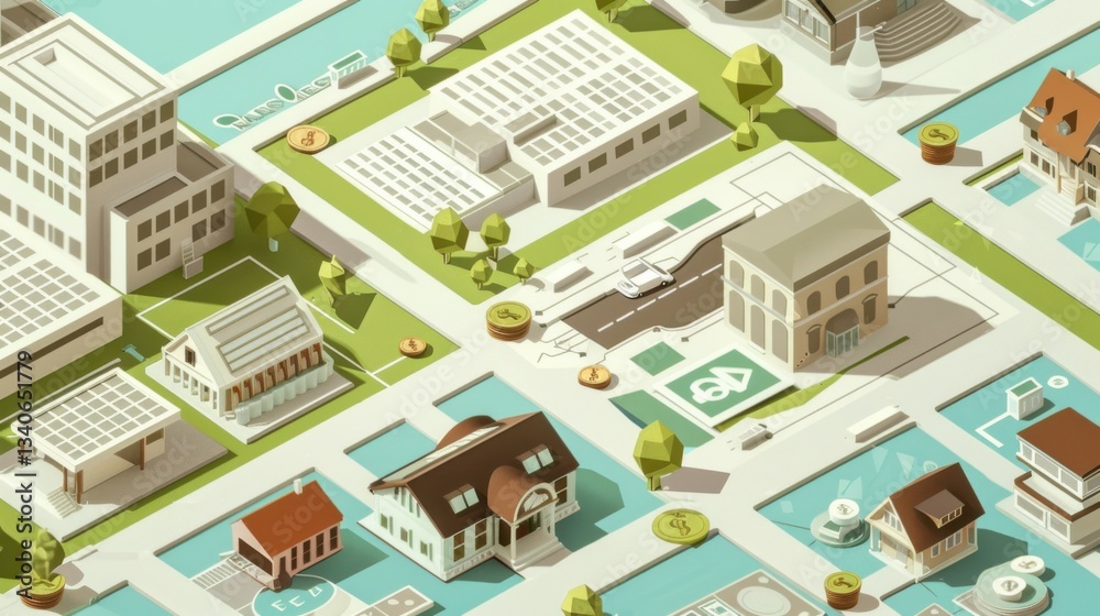 Isometric Cityscape with Currency Isometric Cityscape with Currency