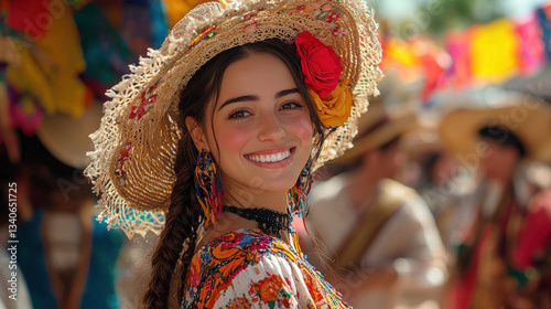 Joyful celebration at a traditional Spanish fiesta with vibrant costumes and energetic Sevillanas dancing