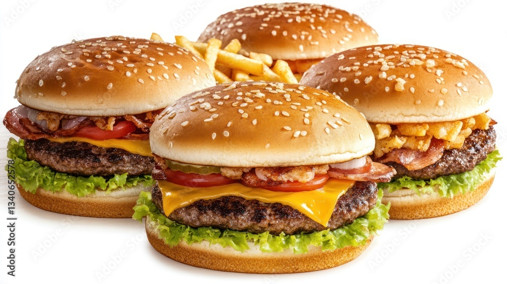 Juicy Cheeseburgers with Crispy Bacon and French Fries Juicy Cheeseburgers with Crispy Bacon and French Fries