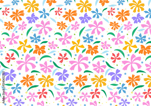 Bright pink seamless vector floral pattern with leaves and natural elements.