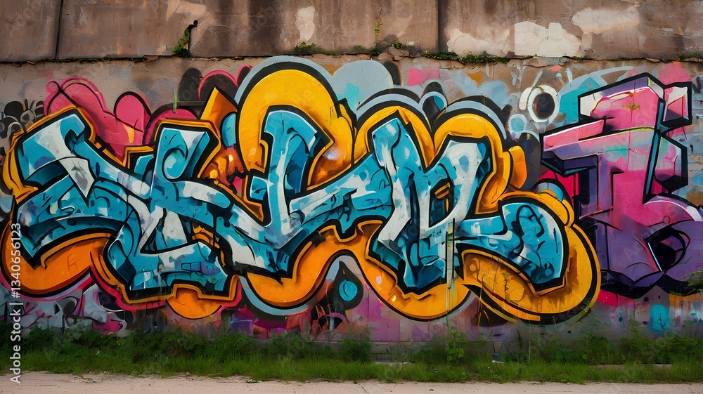 Obraz premium Abstract Graffiti on Abandoned Factory Wall – Urban Art and Industrial Aesthetics