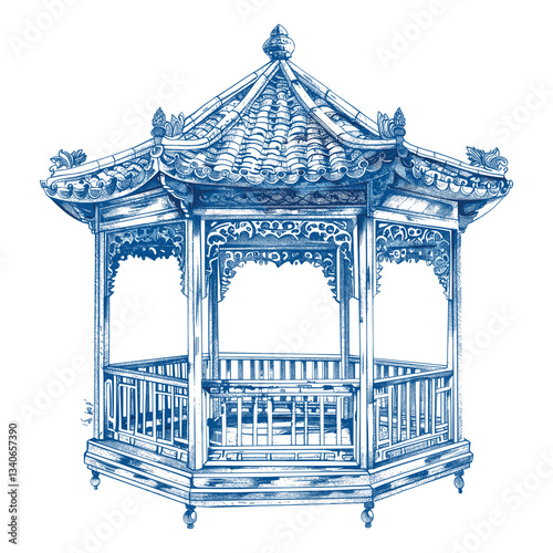Hand drawn a pavilion architecture drawing gazebo vector