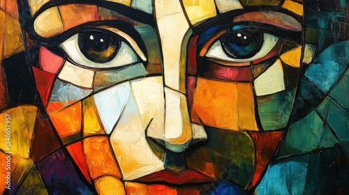Wallpaper Mural close-up cubist human face, deconstructed features, vibrant warm colors Torontodigital.ca