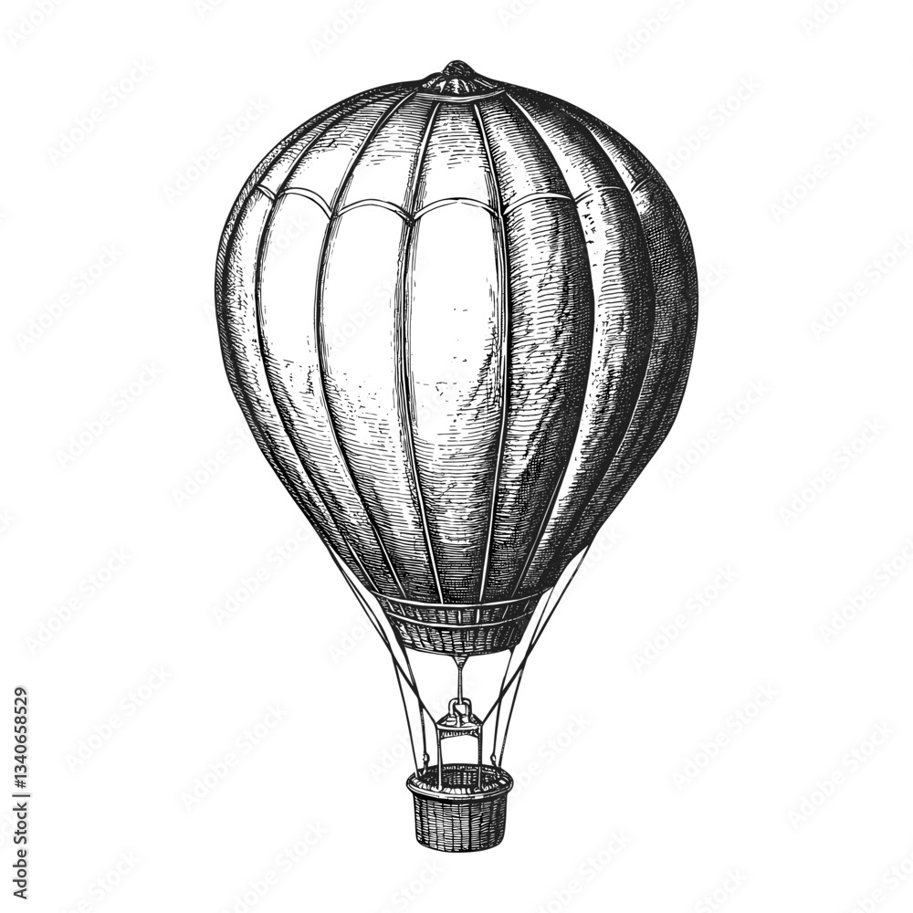 Obraz premium Hot air balloon engraved vintage style vector