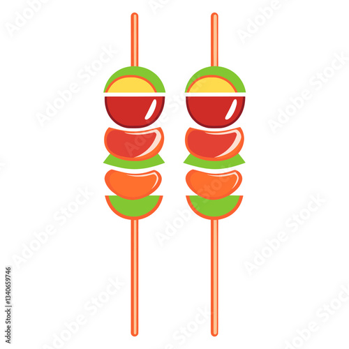 Beef kebabs with veggies illustration background colorful vector