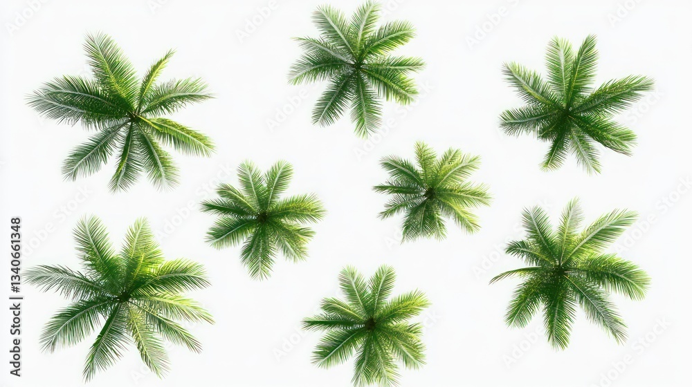 Aerial View of Lush Green Palm Trees Against a White Background Aerial View of Lush Green Palm Trees Against a White Background