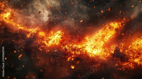 Eruption of fire and embers create a dramatic, fiery explosion filling the sky, showcasing extreme heat and chaotic destruction with an ominous atmosphere photo
