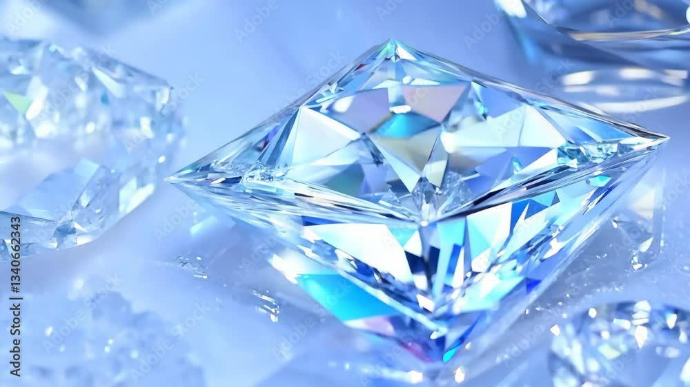 Brilliantly cut diamonds with sharp facets and shimmering reflections in cool blue tones. Perfect for luxury, jewelry, fashion, and elegance-themed projects. Brilliantly cut diamonds with sharp facets and shimmering reflections in cool blue tones. Perfect for luxury, jewelry, fashion, and elegance-themed projects.