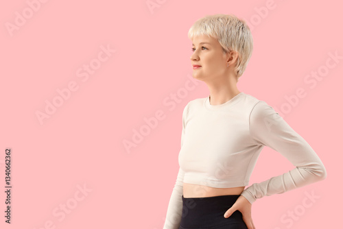 Young woman with short hair...