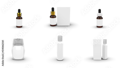 Tablou pe pânză 3D render of drops, syrups and cosmetics container with clear or printed foil backing displaying brand name, dosage, and manufacturing details