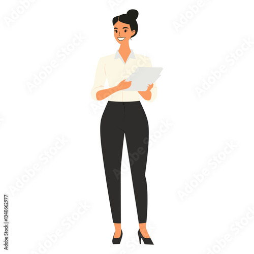 Business woman holding document illustration transparent background vector