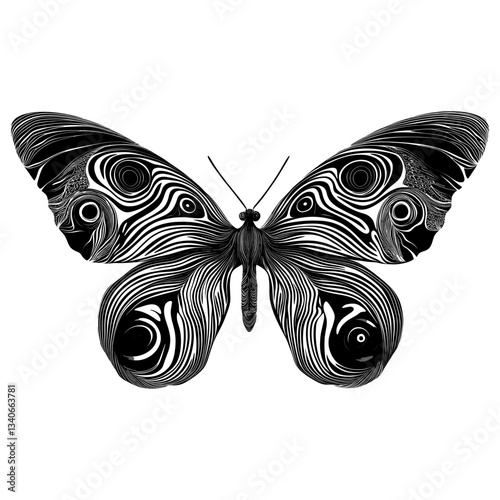 Butterfly flat line illusion art black white vector