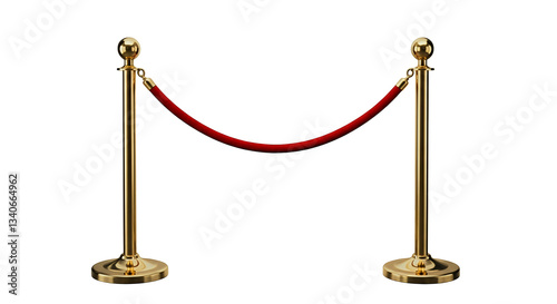 Gold stanchions with red rope create a VIP area isolated on white or transparent png background