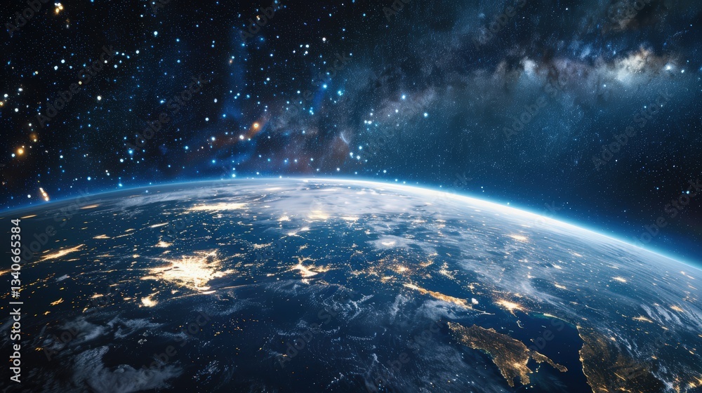 Fototapeta premium Earth at night with a stunning starry backdrop